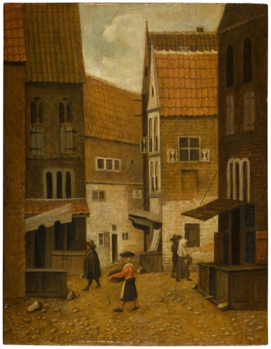 A view along a town street with figures | 《城巷人物景觀》