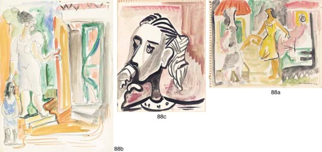 a. Three women signed and dated 'Mariano 42' lower right watercolor on paper 10 7/8 x 14in. (27.5 x 35.5cm.) Painted in 1942 b. Sin título watercolor on paper 13¾ x 10¼in. (34.9 x 26cm.) Painted ca. 1940 c. Cabeza watercolor on paper 14¼ x 11¼in. (36 x 28.5) Painted ca. 1940
