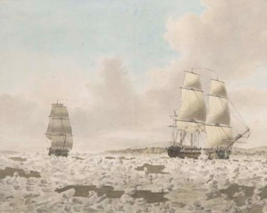 H.M.S. Carcass with the young Nelson aboard and H.M.S. Racehorse searching for the North West Passage in 1773