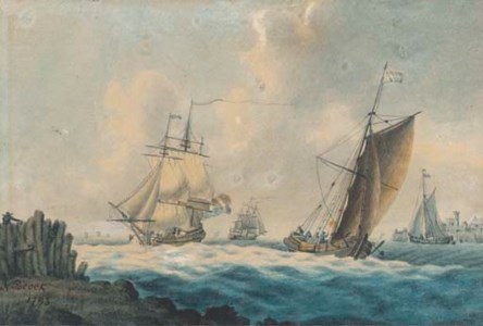 Dutch shipping off a fortified town