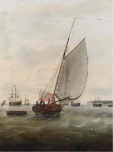 The cutter Mermaid running into the fleet anchorage at the Downs