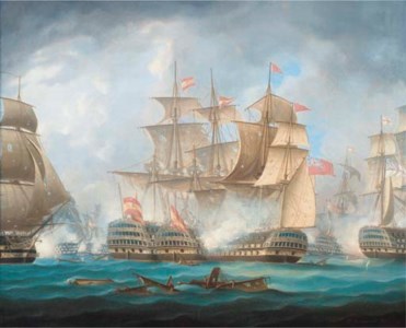 'Nelson's patent bridge for boarding First Rates' at the Battle of Cape St. Vincent, 14 th February, 1797