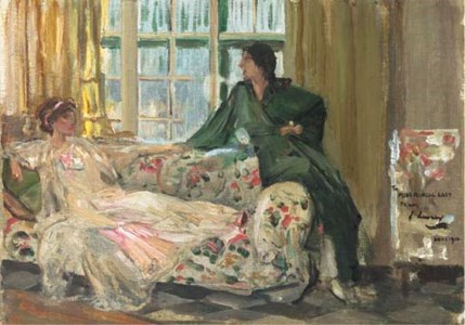Two ladies talking on a sofa