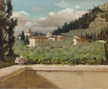 View from Bagazzano, Tuscany; and Lady in a red hat