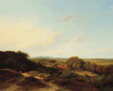 A panoramic dune landscape with a sportsman in the foreground