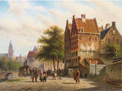 Townsfolk on a sunlit street