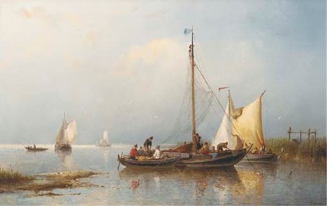 A calm: fishermen inspecting their catch