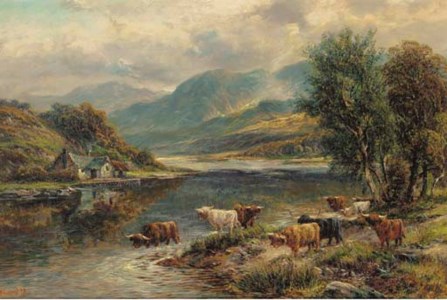 Highland cattle in a mountainous landscape