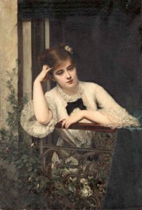 Jeune Fille Pensive sur un Balcon