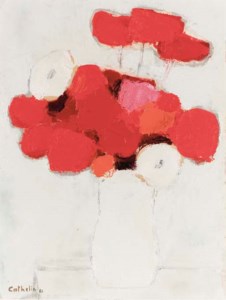 Bouquet rouge au pot blanc