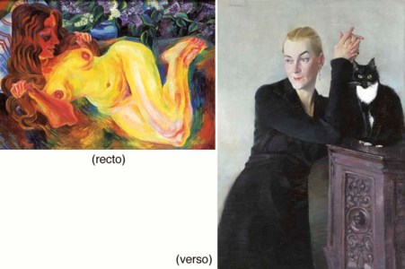 verso : Liegende Frau (mit Flieder) recto : Bildnis Mo von Haugk (mit Katze)