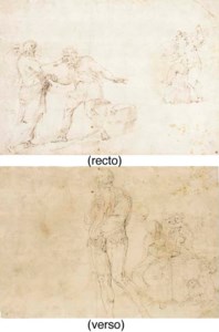 A sheet of studies with Christ healing the Blind Man and a putto playing with a kite ( recto ); Studies for a Drunkenness of Noah and a Holy Family with Saint Anne and the Infant Baptist ( verso )