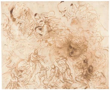 Studies for a scene of martyrdom with Christ in Glory above, and seven studies of heads