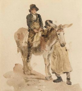Two boys with a donkey