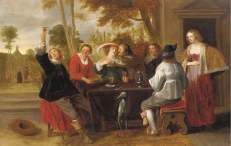 Elegant company at table on a terrace