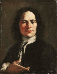 Portrait of an artist, half-length, in a black coat and a white shirt
