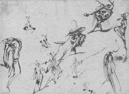 Esquisses de Gobbi et autres monstres ( recto ); Etude de jambe, d'une tête de cochon et autres figures ( verso )