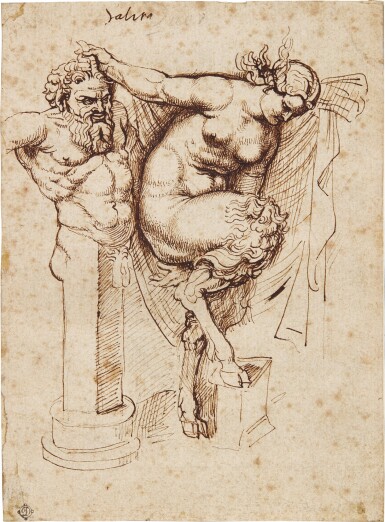 Sir Peter Paul Rubens, A double-sided page of studies: Recto: A satyress reaching for a herm of Pan, after the antique; Verso: A decapitated fallen soldier