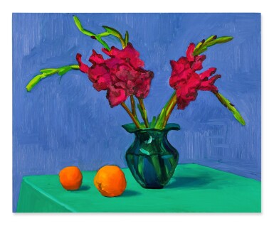 David Hockney, Gladioli with Two Oranges