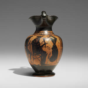 Oinochoe with Dionysus, satyr and maenad