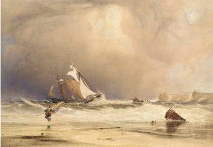 Fishing boats in a stiff breeze, off shore