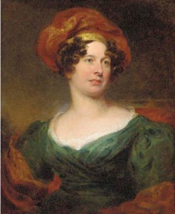 Portrait of a lady, half-length, in a green dress with a red and gold headdress