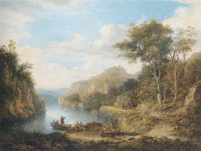 A highland landscape with figures by a river