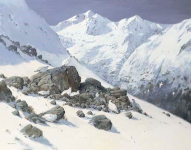 Ptarmigan on the slopes of Sgurr à Mhaim, Stob Ban beyond