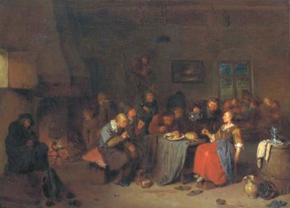 Peasants smoking, drinking and playing cards in a tavern