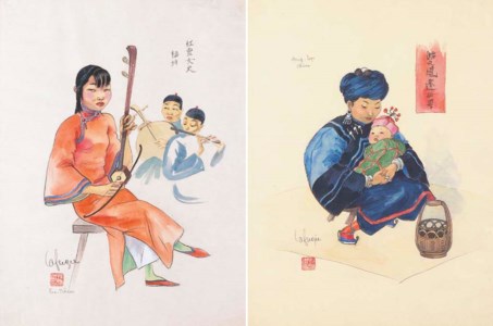 The musicians; Woman and child