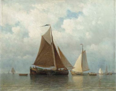 Sailing barges on the IJ, Amsterdam beyond