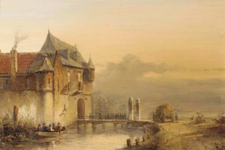 Infantrists on a bridge entering a castle