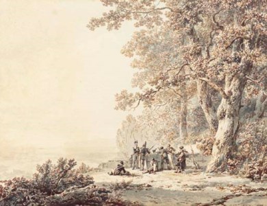 Soldiers resting by a forest