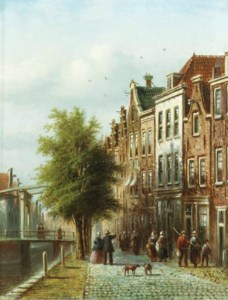 A town view with elegant figures