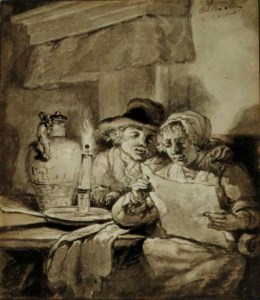 A couple reading by candlelight