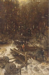 Children playing by a torrent