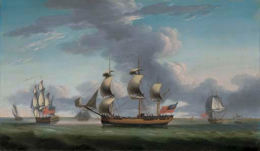 A merchantman in three postions of the East Anglican town of Harwich
