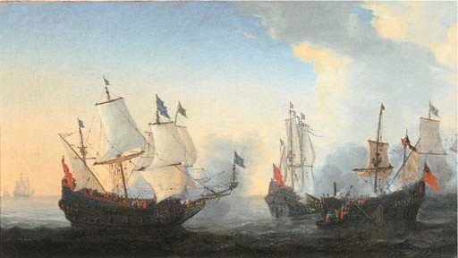 A frigate battle at sea
