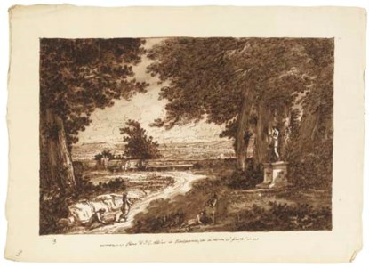 The garden of the Villa Aldini at Montmorency, with a view of Paris in the distance