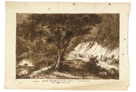 The garden of the Villa Aldini at Montmorency, with Ariosto's tomb seen across a lake