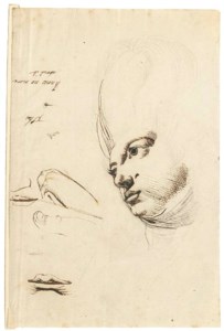 The head of Martha Hess, with studies of fingers and mouths ( recto ); Two compositional studies for classical scenes ( verso )