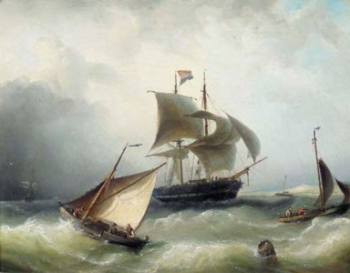 Busy shipping in a breeze off the coast