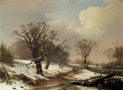 Peasants in a wooded summer landscape; Travellers in a wooded winter landscape
