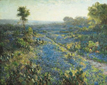 Field of Texas Bluebonnets and Prickly Pear Cacti
