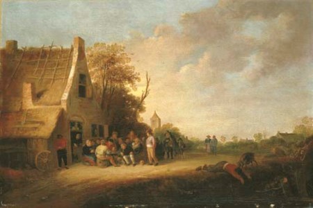 Peasants merrymaking outside an inn