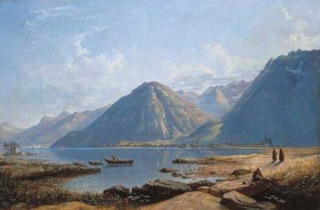 View of Lake Geneva with the town of Villeneuve