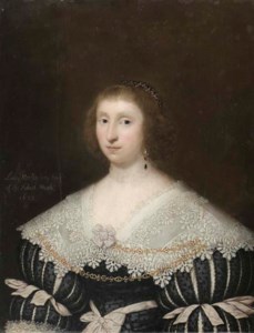 Portrait of Mary, Lady Morley, half-length, in a black dress with slashed sleeves and a lace collar