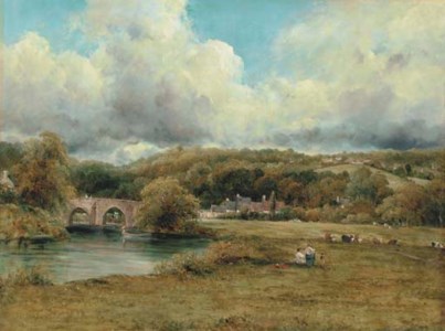 A WOODED RIVER LANDSCAPE WITH A HAMLET BY A BRIDGE, AND A VILLAGE ON A HILL BEYOND, TRADITIONALLY IDENTIFIED AS NEAR ABINGDON, BERKSHIRE