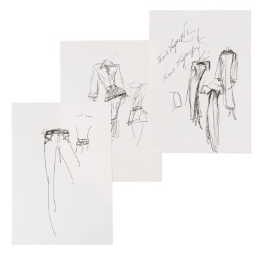 Three studies for fashion, probably in the 90's | Trois croquis de mode, probablement des années 1990