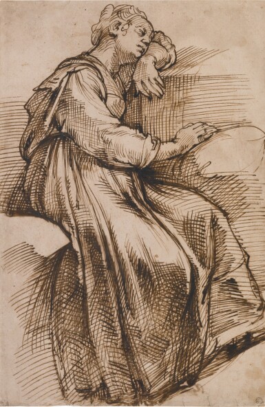Study of seated woman sleeping